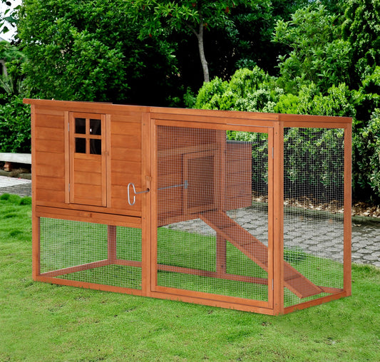 PawHut 66"x44”x40” Wooden Chicken Coop Rabbit Hutch Backyard Garden