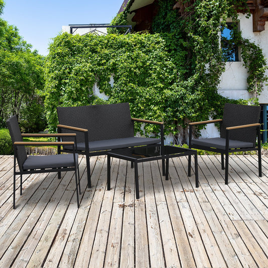 Outsunny 4pc Cushioned Outdoor Rattan Wicker Patio Furniture Chair
