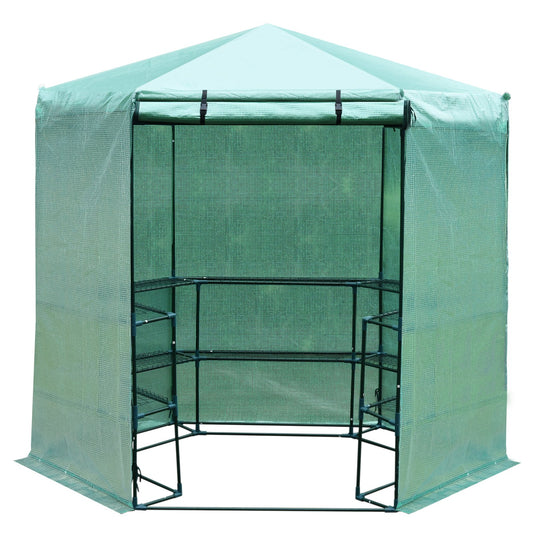 Outsunny ?76.4"x88.6" Hexagonal Portable Walk-In Greenhouse Warm