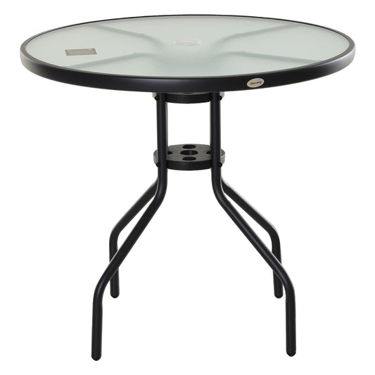 Outsunny 31.5'' Outdoor Round Dining Table Garden Patio Tempered Glass