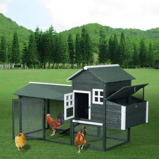 PawHut 84" Large Wood Chicken Coop Hen Pet Cage with Nesting Box and