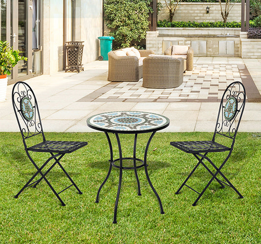 Outsunny 3pc Bistro Mosaic Set Dining Outdoor 2 Seater Folding Chairs