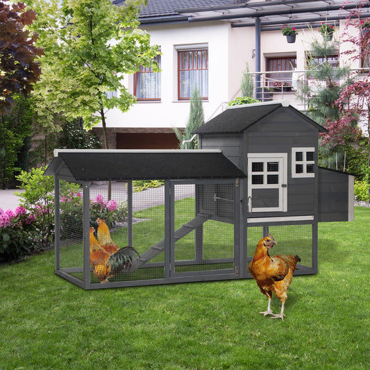 PawHut 84'' Chicken Coop Deluxe Wooden House Hen Backyard Poultry